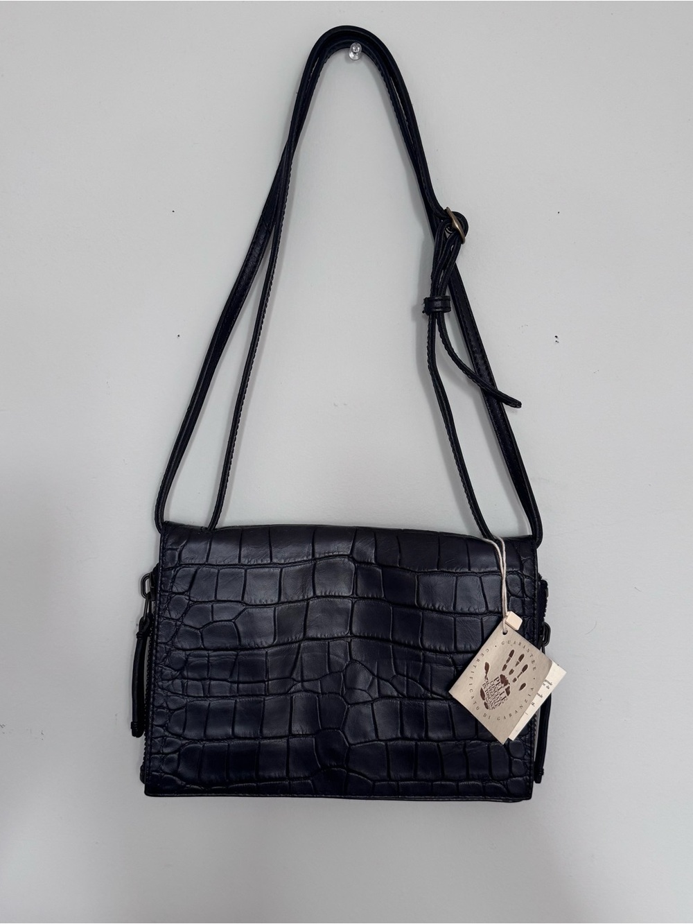 Rissetto San Fran 49 Square Miles Black Croc Leather & Suede Crossbody Bag